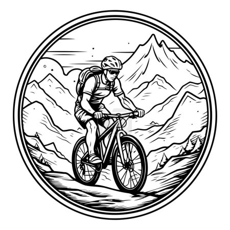 Illustration for Mountain biker riding a bike round icon. Vector illustration. - Royalty Free Image