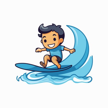 Illustration for Surfer boy riding a wave. Vector illustration isolated on white background. - Royalty Free Image