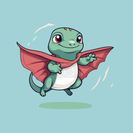 Illustration for Cute cartoon frog flying in the sky. Vector illustration isolated on white background. - Royalty Free Image