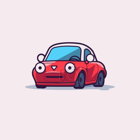 Ilustración de Lindo coche rojo de dibujos animados con grandes ojos. Ilustración vectorial aislada sobre fondo blanco. - Imagen libre de derechos