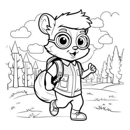Illustration for Coloring Page Outline Of a Cute Little Boy with Backpack - Royalty Free Image