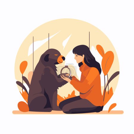 Illustration for Woman and dog in the park. Vector illustration in flat style. - Royalty Free Image