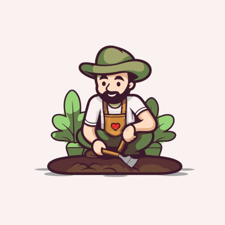 Farmer working in the garden. Vector cartoon character illustration design.