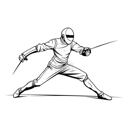 Téléchargez les illustrations : Escrime. Escrime sportive. Illustration vectorielle d'un homme en costume d'escrime avec épée. - en licence libre de droit