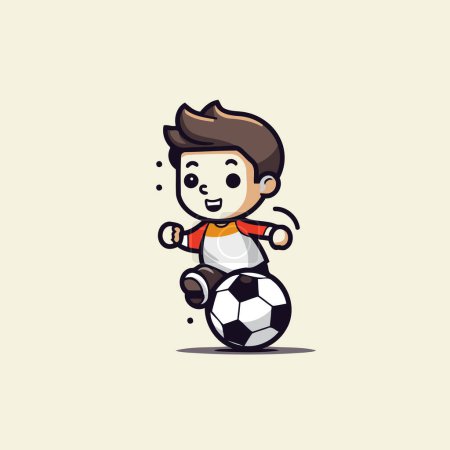 Téléchargez les illustrations : Mignon garçon jouant au football dessin animé mascotte personnage Illustration Design - en licence libre de droit