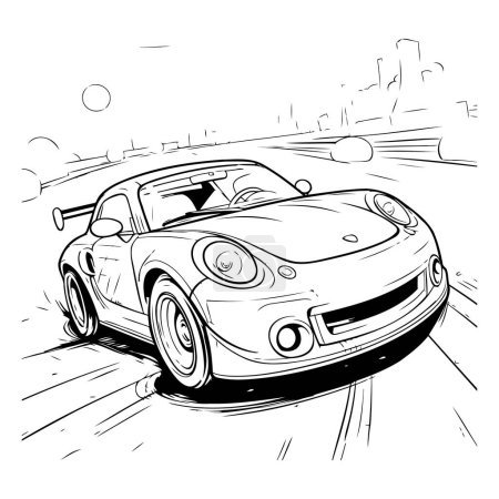 Ilustración de Bosquejo de un coche deportivo en la carretera. Ilustración vectorial - Imagen libre de derechos