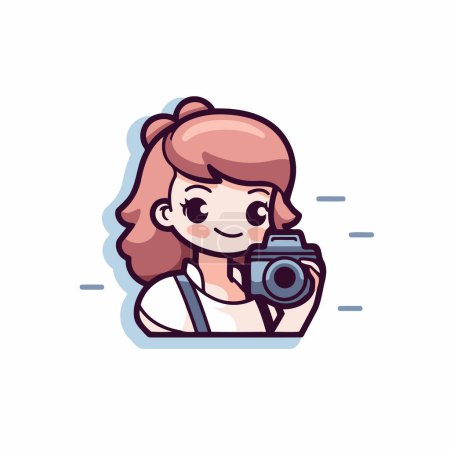 Illustration for Cute girl with camera. Vector illustration in a flat style. - Royalty Free Image