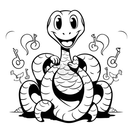 Téléchargez les illustrations : Serpent de bande dessinée. Illustration vectorielle pour livre à colorier. Noir et blanc. - en licence libre de droit