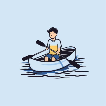 Illustration for Man rowing in a boat. Vector illustration in flat style. - Royalty Free Image