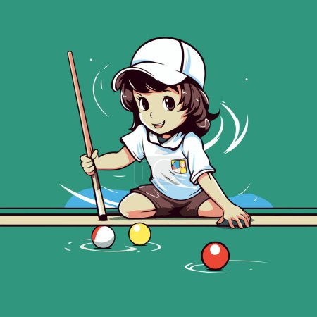 Illustration for Girl playing billiards. Vector illustration of a girl playing billiards. - Royalty Free Image