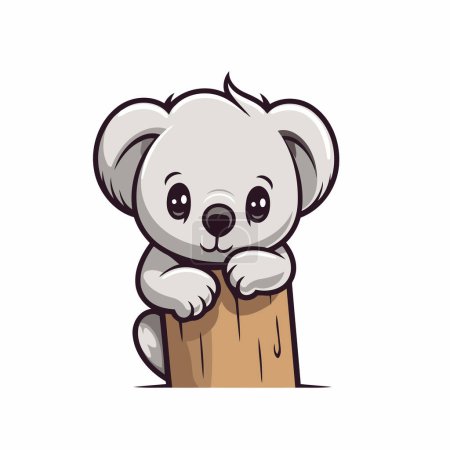 Téléchargez les illustrations : Mignon koala assis sur une bûche. Illustration vectorielle de dessin animé. - en licence libre de droit