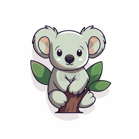 Téléchargez les illustrations : Mignon koala assis sur un arbre. Illustration vectorielle dans le style dessin animé. - en licence libre de droit