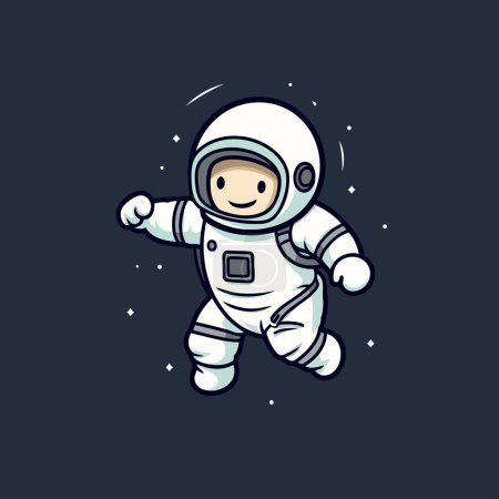 Téléchargez les illustrations : Mignon astronaute en combinaison spatiale. Illustration vectorielle sur fond sombre. - en licence libre de droit