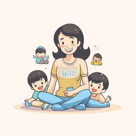 Illustration for Illustration of a mother playing with her children. vector illustration. - Royalty Free Image