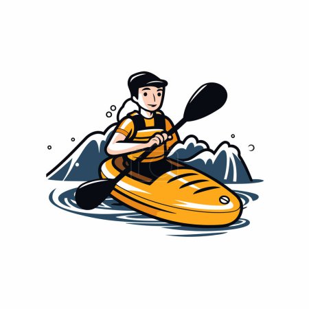 Illustration for Man kayaking on the river. Vector illustration in cartoon style. - Royalty Free Image