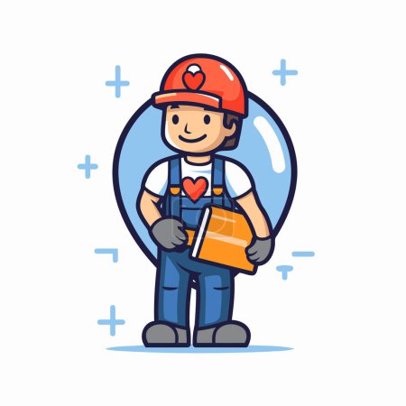 Illustration for Cartoon character of a worker in overalls and a helmet. Vector illustration. - Royalty Free Image