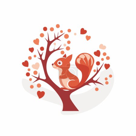 Téléchargez les illustrations : Joli écureuil dans l'arbre avec des cœurs. Illustration vectorielle pour votre design - en licence libre de droit