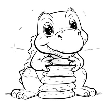 Téléchargez les illustrations : Illustration vectorielle du crocodile de bande dessinée avec une pile de livres sur fond blanc - en licence libre de droit