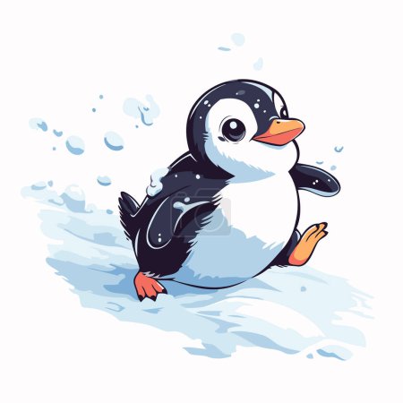 Téléchargez les illustrations : Mignon pingouin sur la neige. Illustration vectorielle. Cartoon style. - en licence libre de droit