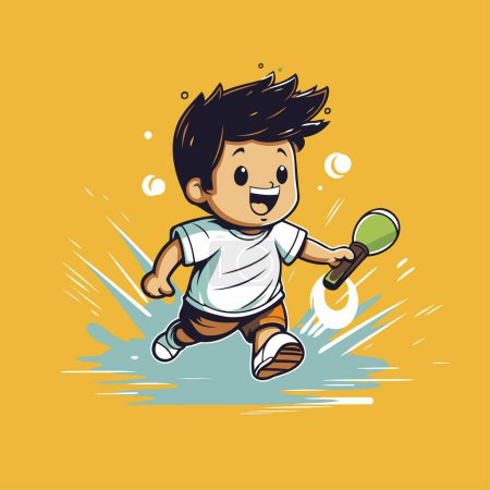 Illustration for Vector illustration of a boy playing badminton. Cartoon style. - Royalty Free Image