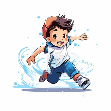 Illustration for Cute little boy running and jumping. Vector illustration. Isolated on white background. - Royalty Free Image