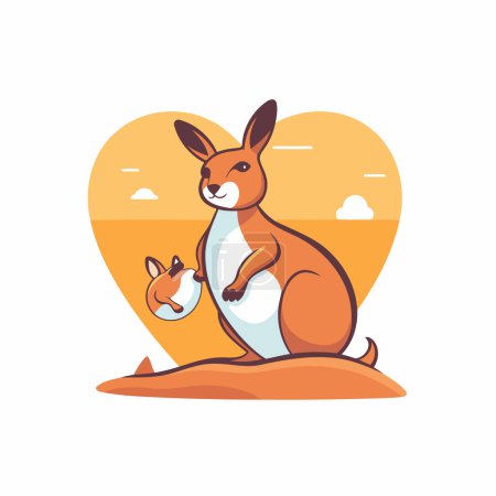 Téléchargez les illustrations : Mignon kangourou et joey en forme de coeur illustration vectorielle. - en licence libre de droit