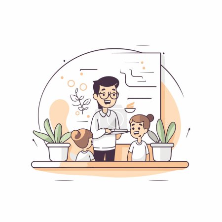 Illustration for Vector illustration of a teacher and children in the classroom. Flat style - Royalty Free Image