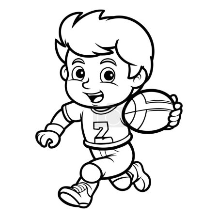Téléchargez les illustrations : Illustration de dessin animé d'un garçon jouant au volley-ball livre à colorier - en licence libre de droit