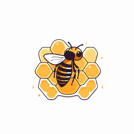 Illustration for Honey bee in honeycombs. Vector illustration in flat style - Royalty Free Image