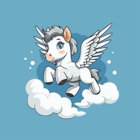 Illustration for Cute cartoon white unicorn flying on the cloud. Vector illustration. - Royalty Free Image