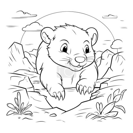 Illustration for Illustration of a Cute Beaver Animal Coloring Book Page - Royalty Free Image