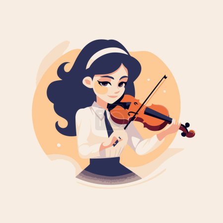 Téléchargez les illustrations : Jolie fille jouant du violon. Illustration vectorielle en style dessin animé plat. - en licence libre de droit