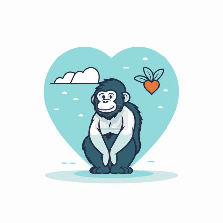 Illustration for Chimpanzee and heart. Vector illustration in cartoon style. - Royalty Free Image