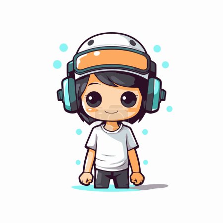 Illustration for Cute boy wearing astronaut helmet and headphones. Vector cartoon illustration. - Royalty Free Image