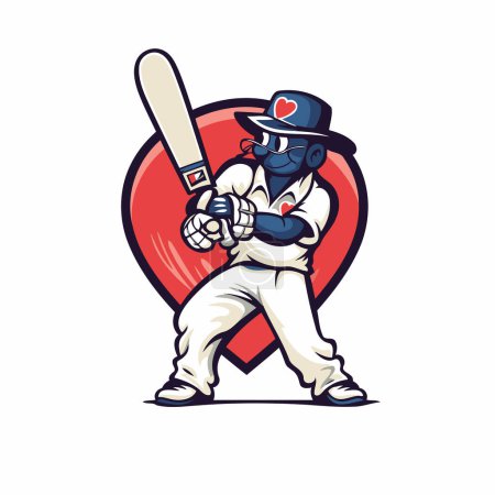 Cricket player with bat and ball. Vector illustration in cartoon style.