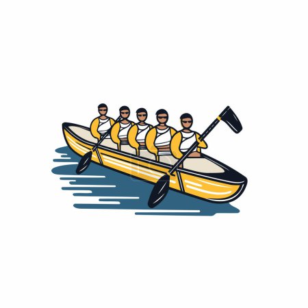 Illustration for Team of men in kayak. Vector illustration on white background. - Royalty Free Image