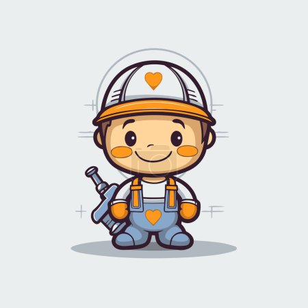 Illustration for Cute Cute Builder Boy Mascot Character Vector Illustration - Royalty Free Image