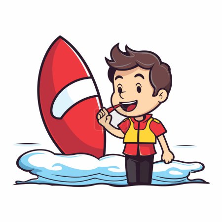 Illustration for Surfer boy with surfboard. Cartoon character. Vector illustration. - Royalty Free Image