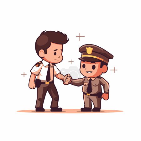 Téléchargez les illustrations : Un policier en uniforme serre la main d'un policier. Illustration vectorielle. - en licence libre de droit