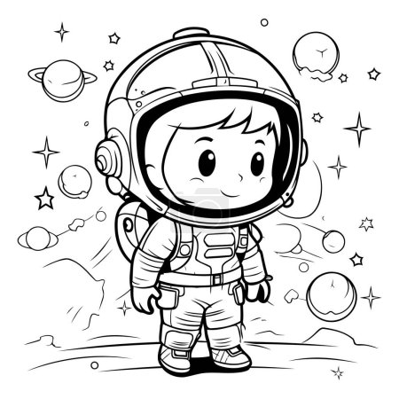 Téléchargez les illustrations : Joli garçon astronaute en combinaison spatiale. Illustration vectorielle pour livre à colorier. - en licence libre de droit