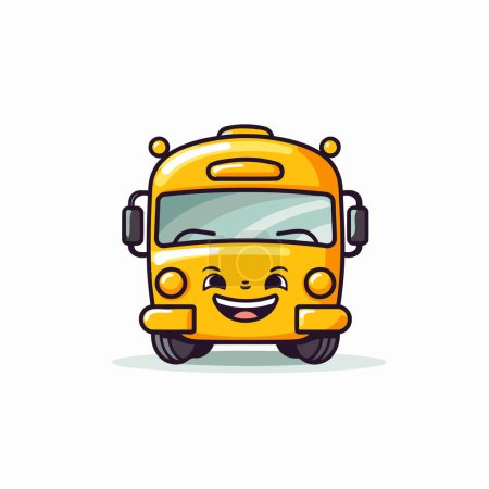 Téléchargez les photos : Mignon personnage de bus scolaire jaune isolé sur fond blanc. Illustration vectorielle. - en image libre de droit