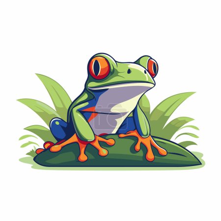 Frosch-Zeichentrickfigur isoliert auf weißem Hintergrund. Vektorillustration.