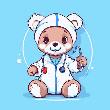 Illustration for Cute cartoon bear doctor with stethoscope. Vector illustration. - Royalty Free Image