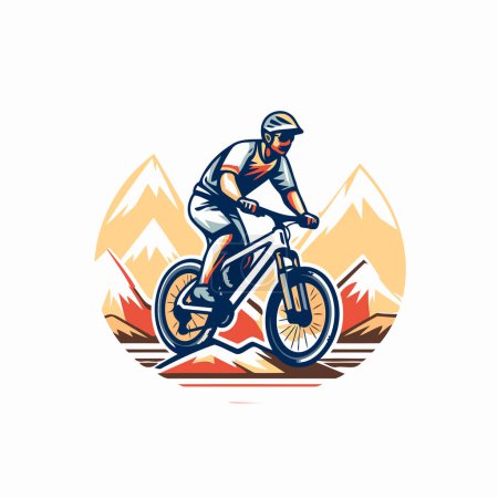 Illustration for Mountain biker vector illustration. Mountain biker riding on a mountain road. - Royalty Free Image