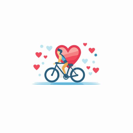 Illustration for Woman riding a bicycle with heart. Vector illustration in flat style. - Royalty Free Image