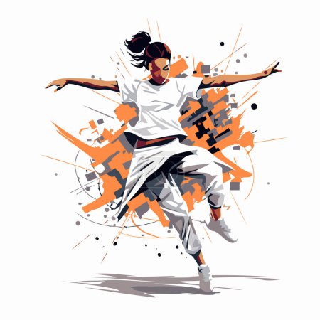 Illustration for Vector illustration of a young woman dancing hip-hop. Breakdance. - Royalty Free Image