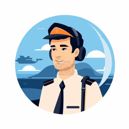 Illustration for Pilot in uniform. Vector illustration in a flat style. Cartoon character. - Royalty Free Image