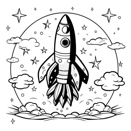 Ilustración de Libro para colorear para niños: cohete espacial. Ilustración vectorial en blanco y negro. - Imagen libre de derechos