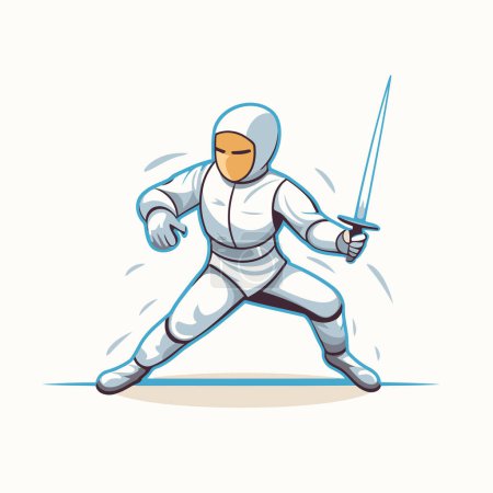 Illustration for Fencer with a sword. Vector illustration isolated on white background. - Royalty Free Image