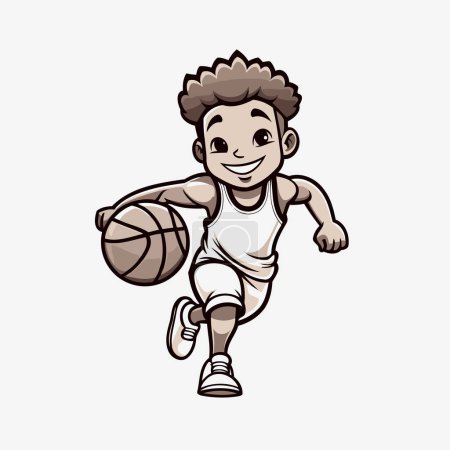 Illustration for Basketball player running with ball cartoon mascot vector illustration graphic design. - Royalty Free Image